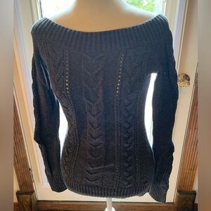Guess Off-the-Shoulder Cable Knit Sweater - Charcoal